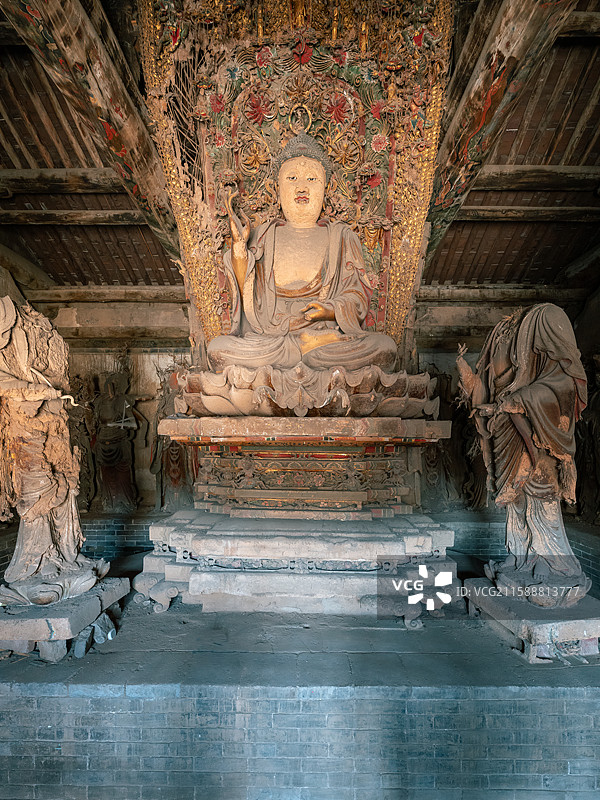 山西晋城铁佛寺彩塑佛像精美局部图片素材