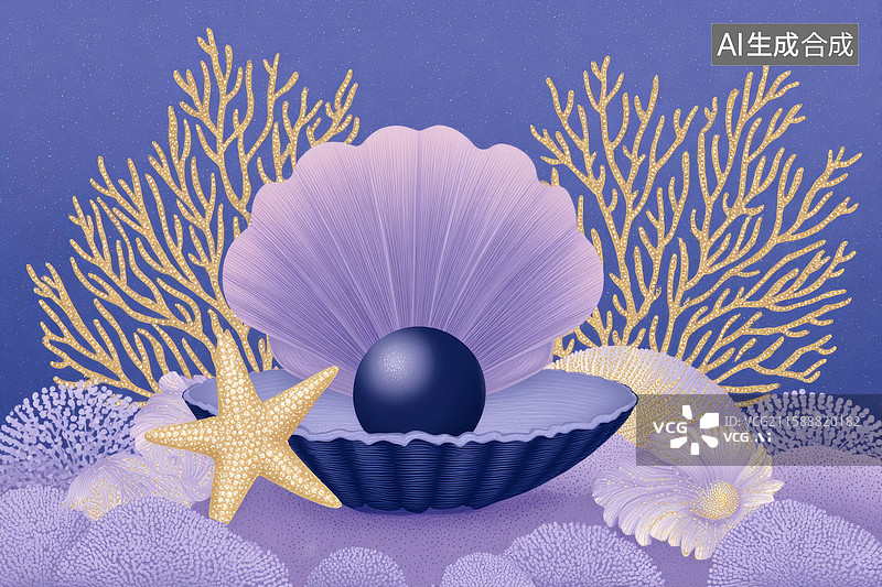【AI数字艺术】贝壳内的黑珍珠图片素材