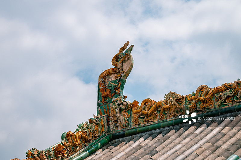山西古建筑屋檐艺术造型雕塑装饰图片素材