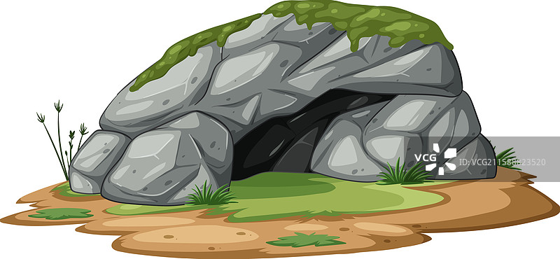 苔藓覆盖的洞穴入口及周围环境图片素材