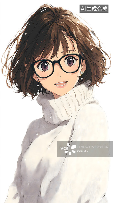 【AI数字艺术】戴眼镜的甜美女孩图片素材
