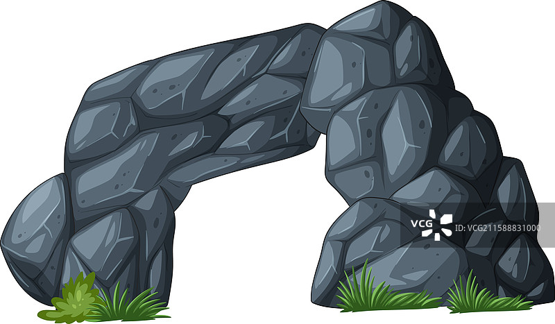 一座草地上的卡通风格石拱门图片素材