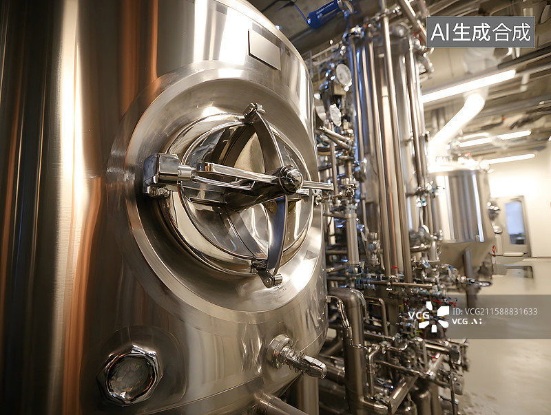 【AI数字艺术】啤酒厂不锈钢发酵罐图片素材