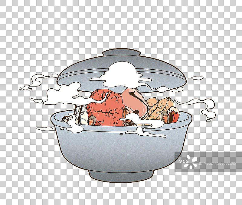装着食材的铁锅冒着香气图片素材