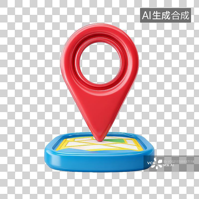 【AI数字艺术】红色定位图标与地图元素图片素材