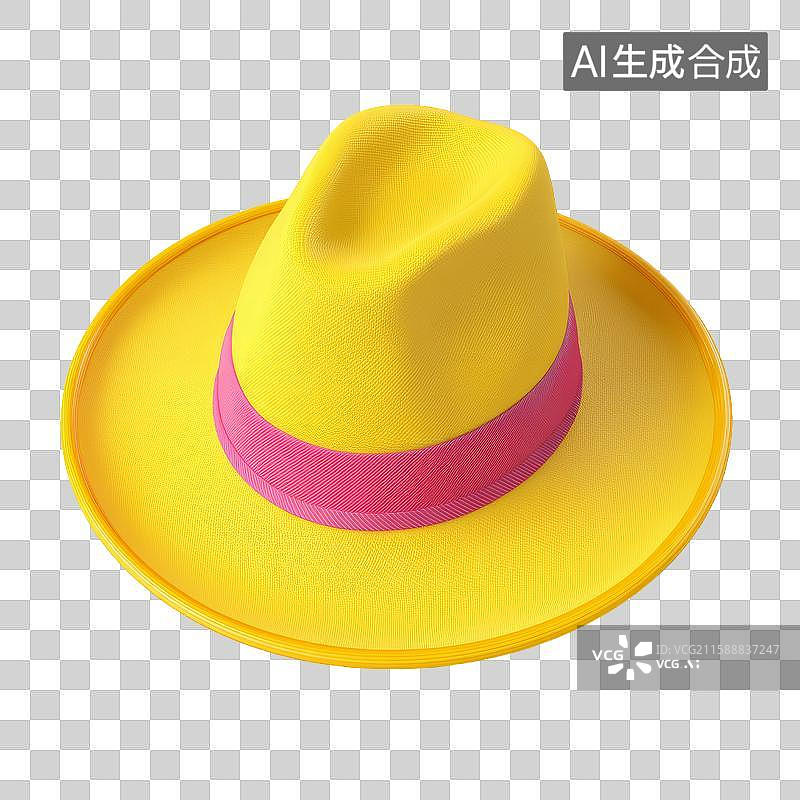 【AI数字艺术】黄色宽边帽配粉色带图片素材