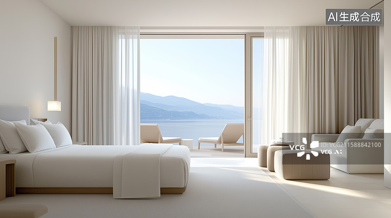 【AI数字艺术】阳光洒落的现代卧室图片素材