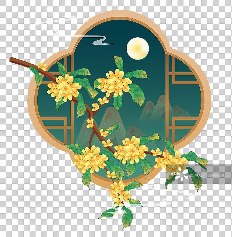 国潮风传统节日中秋节月亮花好月圆矢量插画元素图片素材