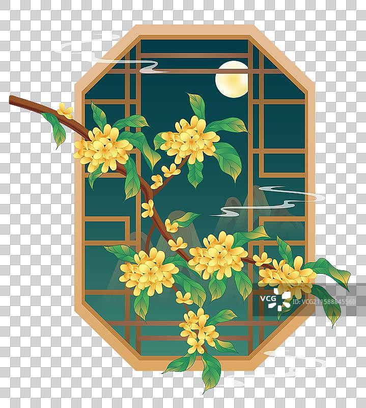 国潮风传统节日中秋节月亮花好月圆矢量插画元素图片素材