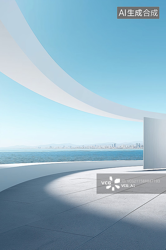 【AI数字艺术】现代建筑露台与海景图片素材
