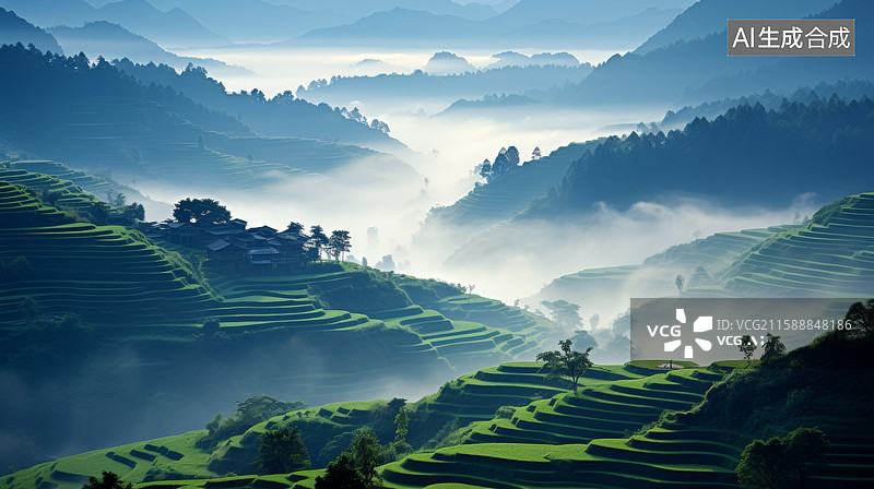【AI数字艺术】中国云海梯田美景图片素材