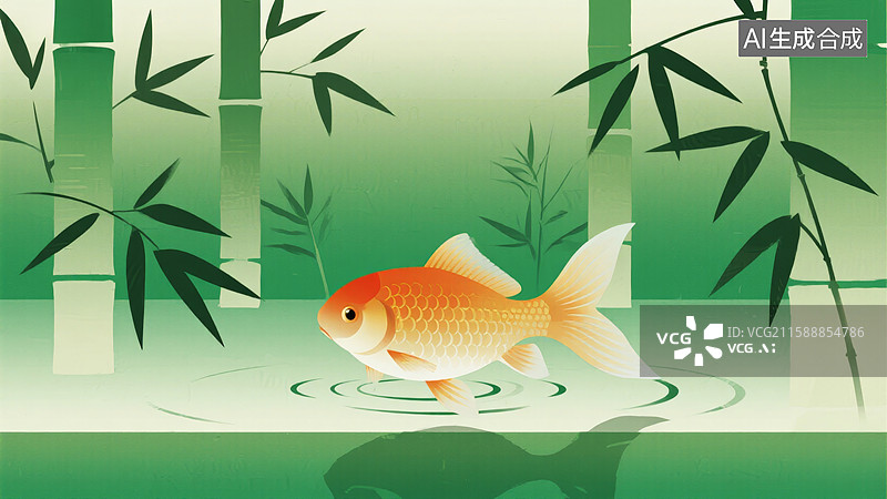 【AI数字艺术】竹林金鱼池图片素材