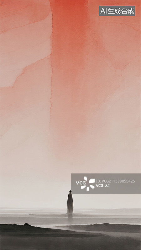 【AI数字艺术】孤独行者红霞图片素材
