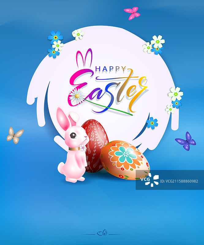 复活节可爱兔子与圆形框架图片素材