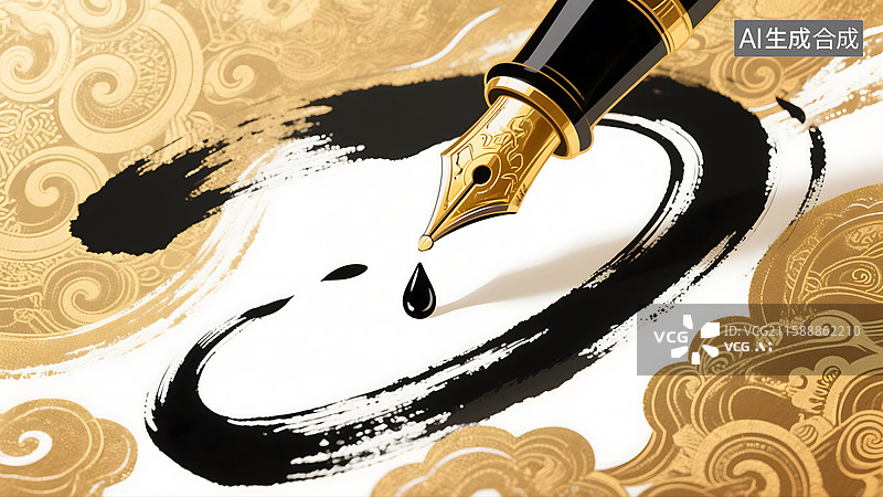 【AI数字艺术】毛笔书写传统中式书法图案图片素材