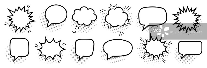 复古空白漫画对话框黑色套装图片素材