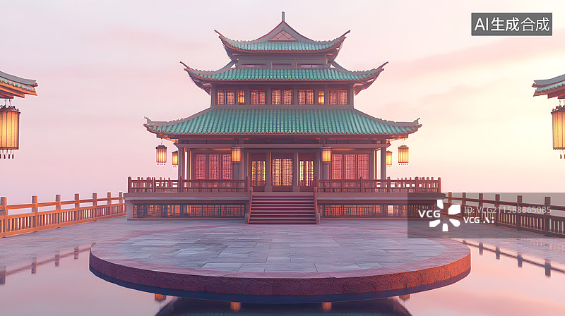 【AI数字艺术】3D亭台楼阁背景图片素材