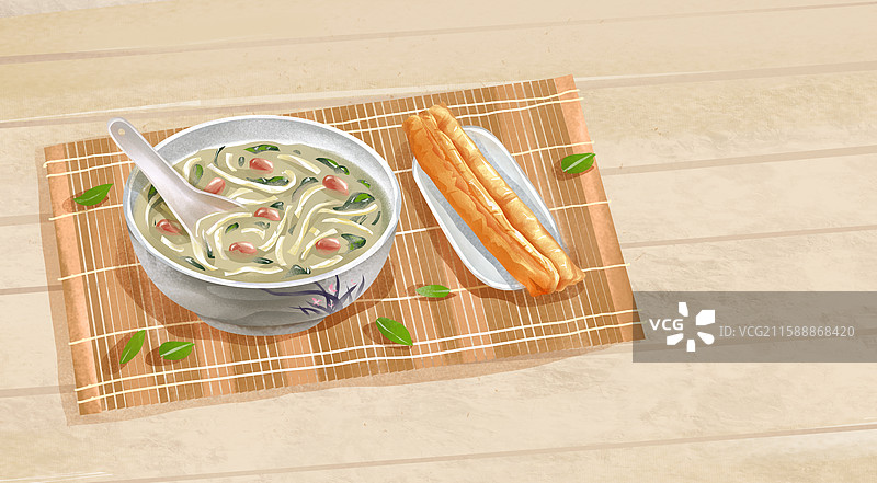 山东济南特色鲁菜早餐小吃美食插画-五香甜沫图片素材