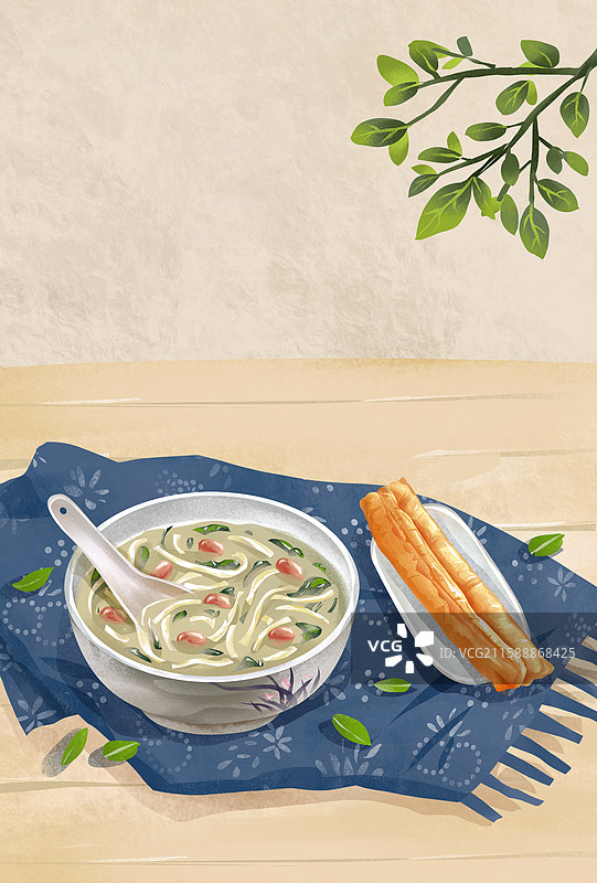 山东济南特色鲁菜早餐小吃美食插画-五香甜沫图片素材