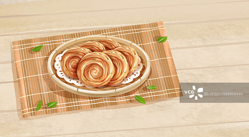 山东济南特色鲁菜早餐小吃美食插画-油旋图片素材