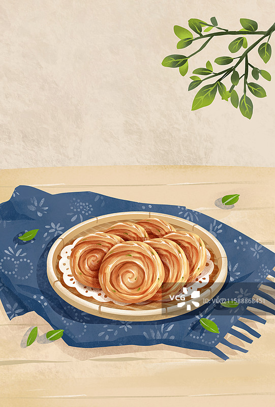 山东济南特色鲁菜早餐小吃美食插画-油旋图片素材