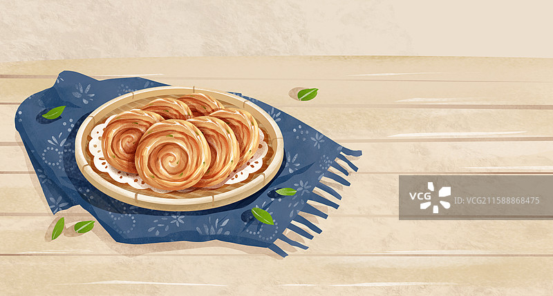 山东济南特色鲁菜早餐小吃美食插画-油旋图片素材