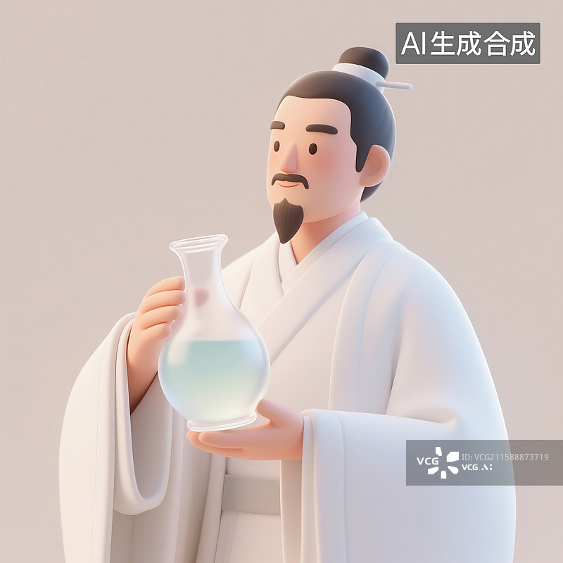 【AI数字艺术】3D渲染中国风古代卡通人物，手里拿着酒壶的唐代诗人，李白，男人喝酒，汉服，古装，传统服饰图片素材