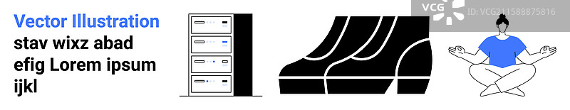 服务器塔、时尚的运动鞋和冥想图片素材