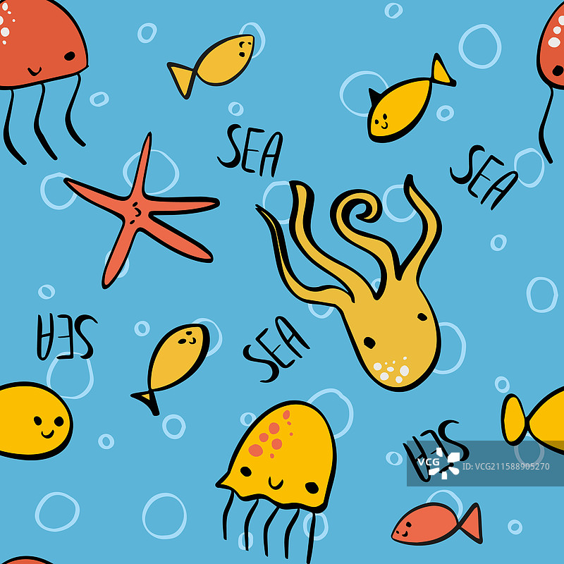 海洋涂鸦儿童无缝图案图片素材