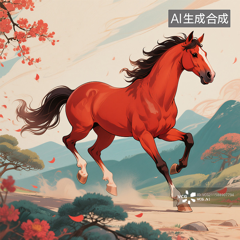 【AI数字艺术】马年，成语马到成功插画图片素材