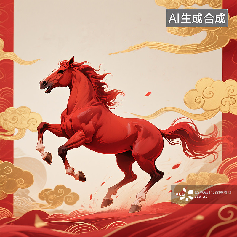 【AI数字艺术】马年，成语马到成功插画图片素材