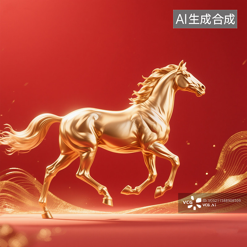 【AI数字艺术】马年，红色背景上快速飞奔的骏马图片素材