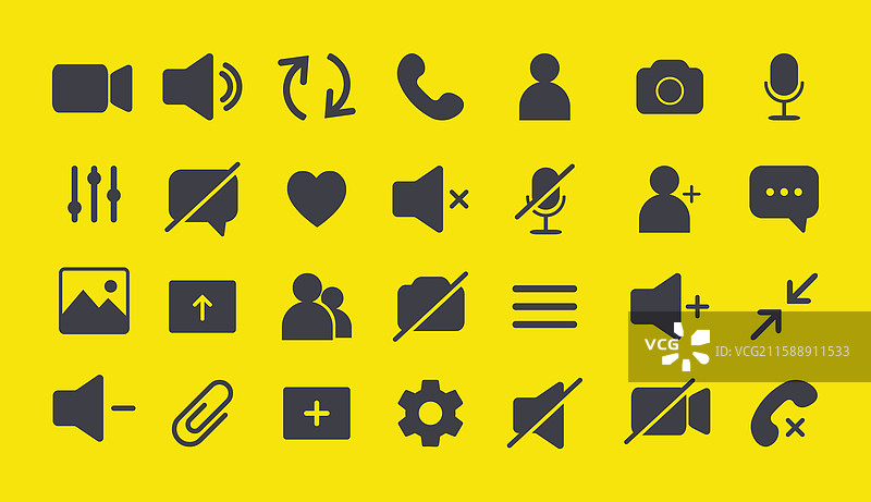 视频通话图标集，包含不同的视频摄像头图标图片素材