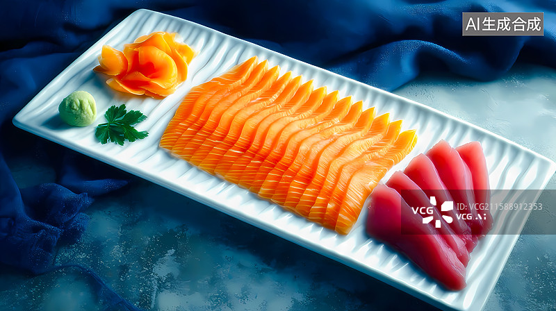 【AI数字艺术】精致生鱼片摆盘，色彩鲜艳图片素材