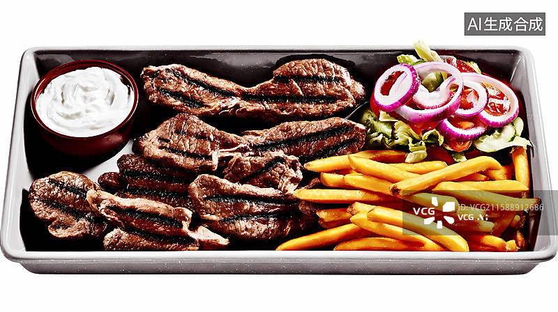 【AI数字艺术】烤肉拼盘配薯条和沙拉图片素材