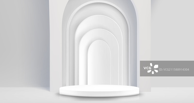 白色圆形讲台在拱形壁龛背景下图片素材