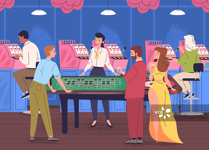 赌场内部的赌博游戏游客图片素材