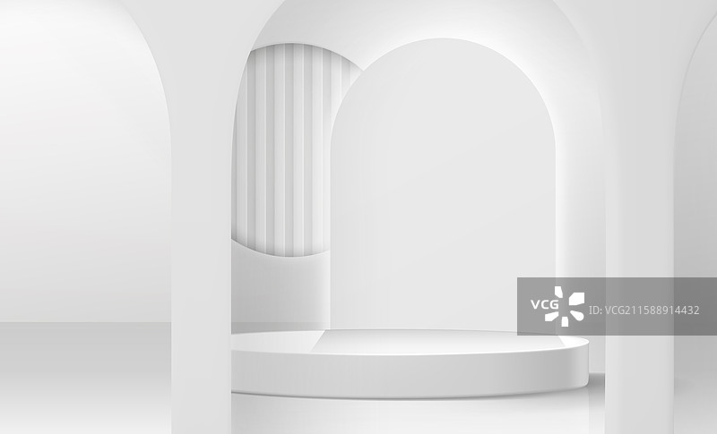 极简主义白色圆形讲台与拱门图片素材
