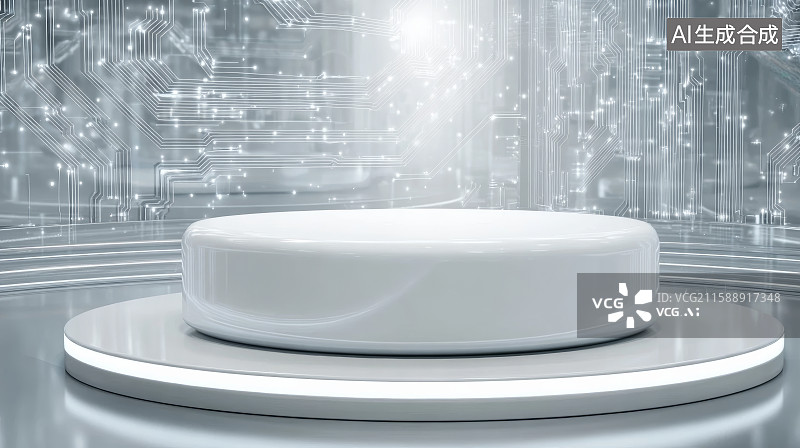 【AI数字艺术】C4D背景，AI芯片，科技展台，电商展台，芯片上的背景图片素材