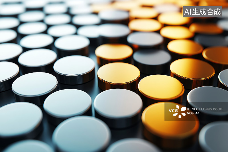 【AI数字艺术】金色与银色圆柱体的抽象排列图片素材