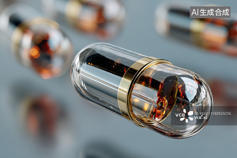 【AI数字艺术】透明胶囊中的液体物质图片素材