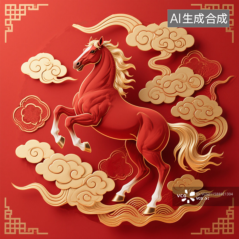 【AI数字艺术】马年，春节，马年吉祥插画图片素材