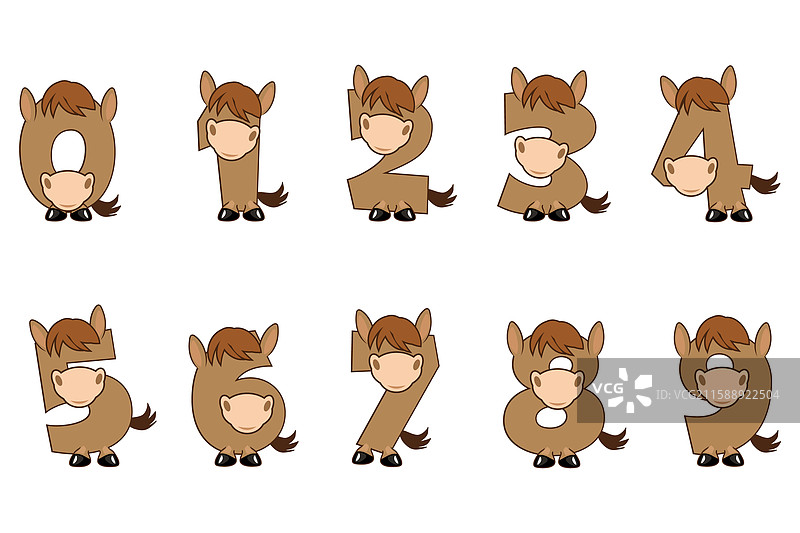 搞笑的马角色数字图案 0-9图片素材