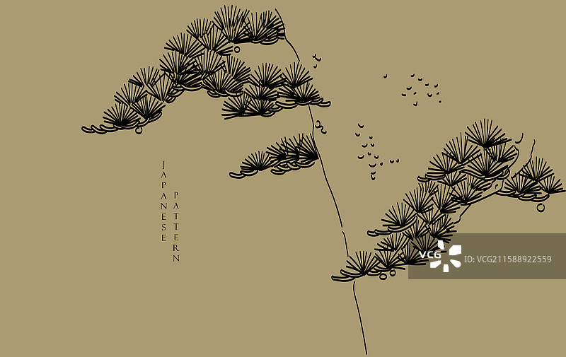 黑色和金色的盆栽树或松树元素图片素材
