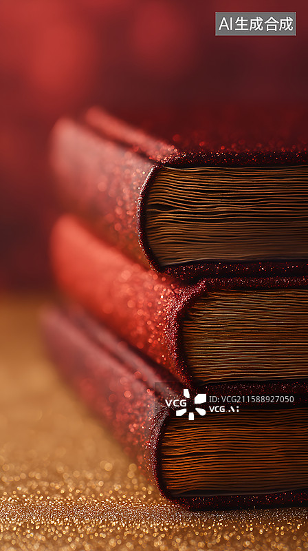 【AI数字艺术】三本红色书籍叠放特写图片素材