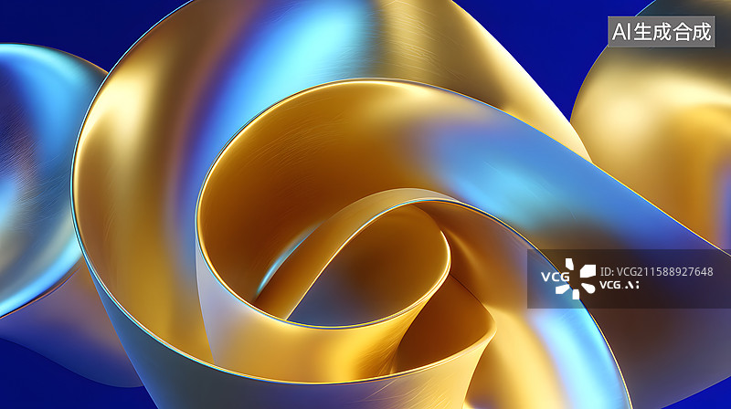 【AI数字艺术】金色螺旋与蓝色背景的抽象艺术图片素材