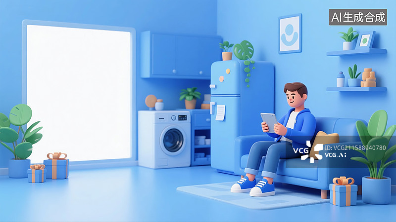 【AI数字艺术】3D卡通家居休闲场景图片素材