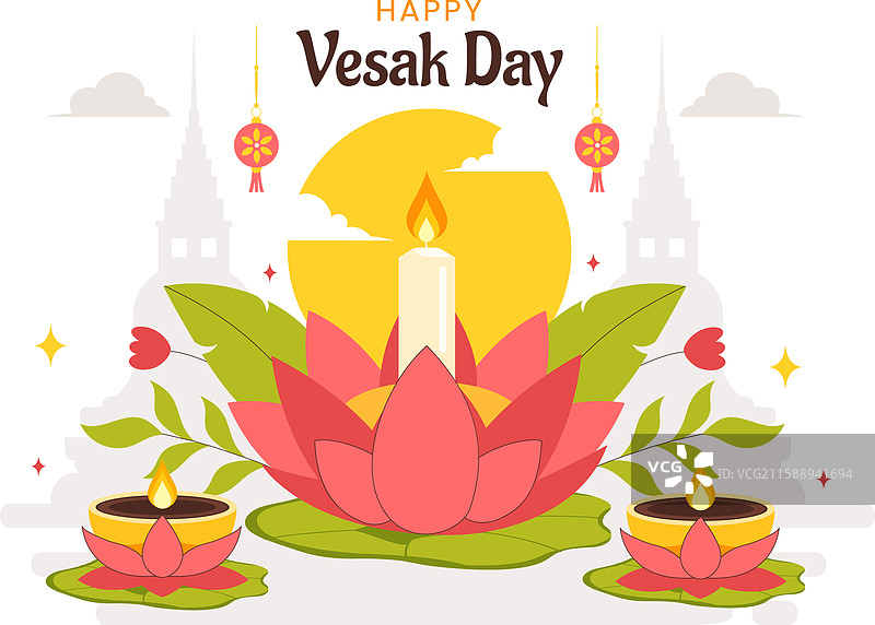 快乐的卫塞节庆祝活动，特色寺庙图片素材