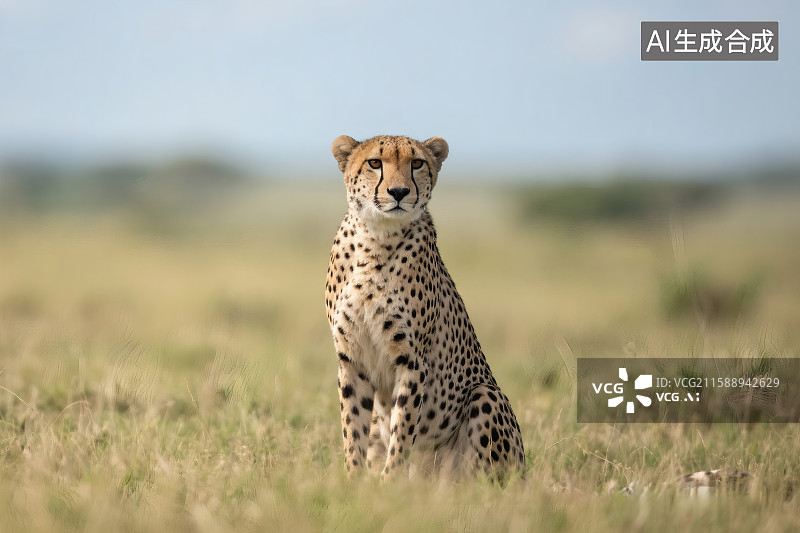【AI数字艺术】非洲大草原为背景，一只猎豹正在凝视远方图片素材