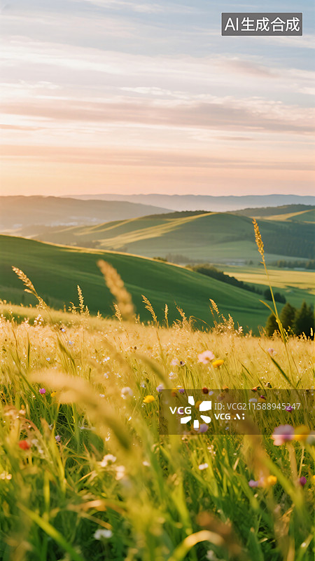 【AI数字艺术】金色余晖：无垠草原图片素材